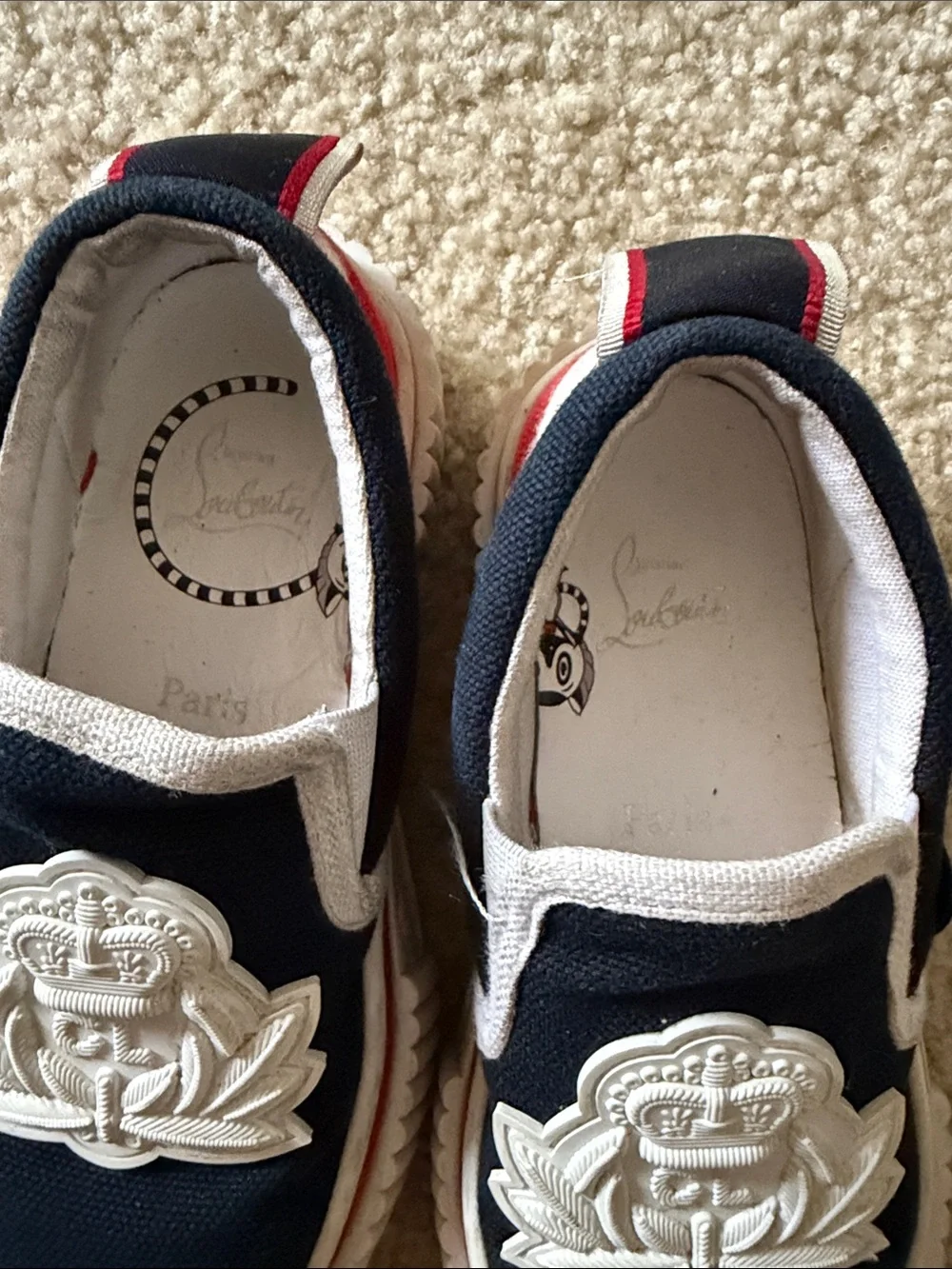 Kids Slip-On Sneakers with White Crest Patch - Navy